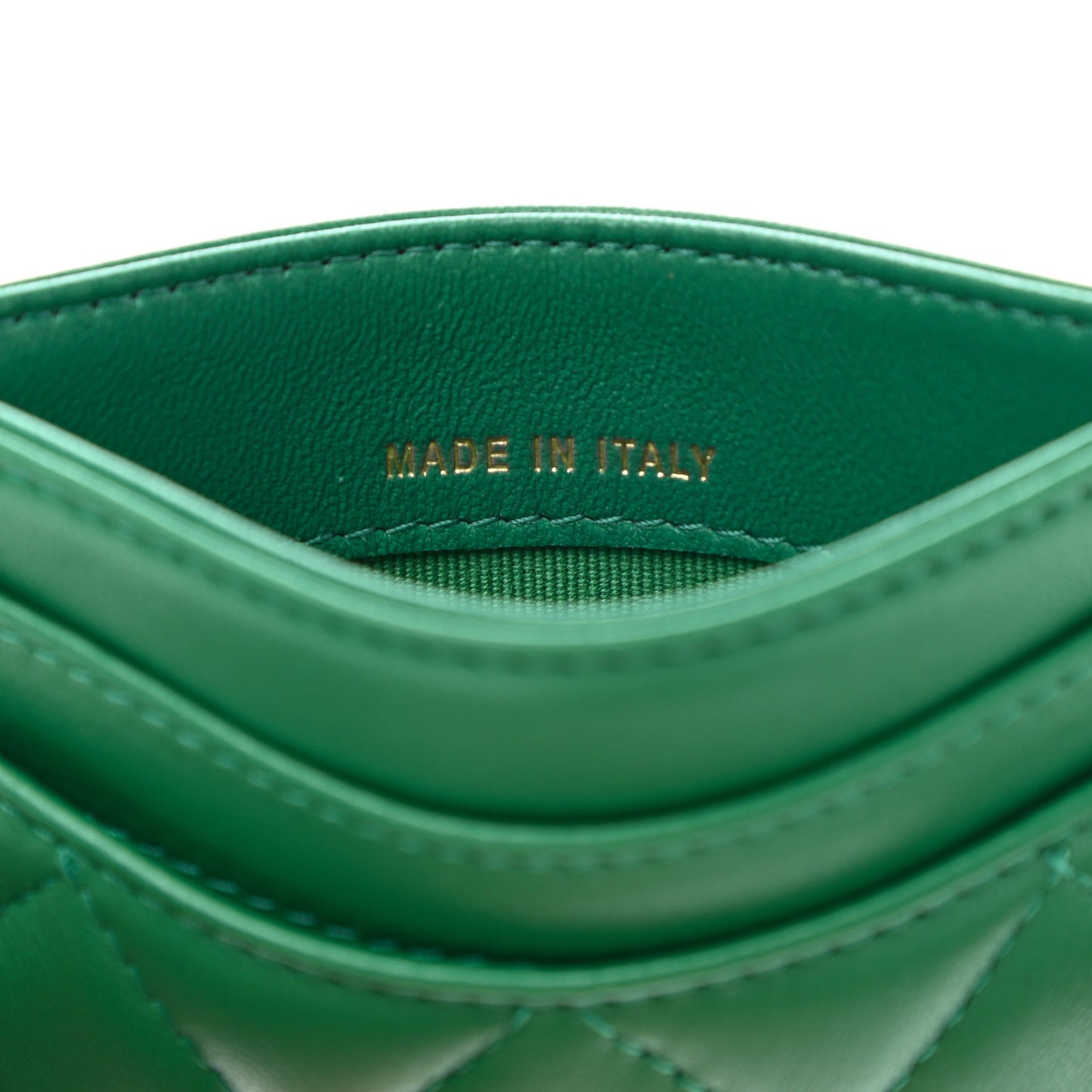 Lambskin Quilted Card Holder Green
