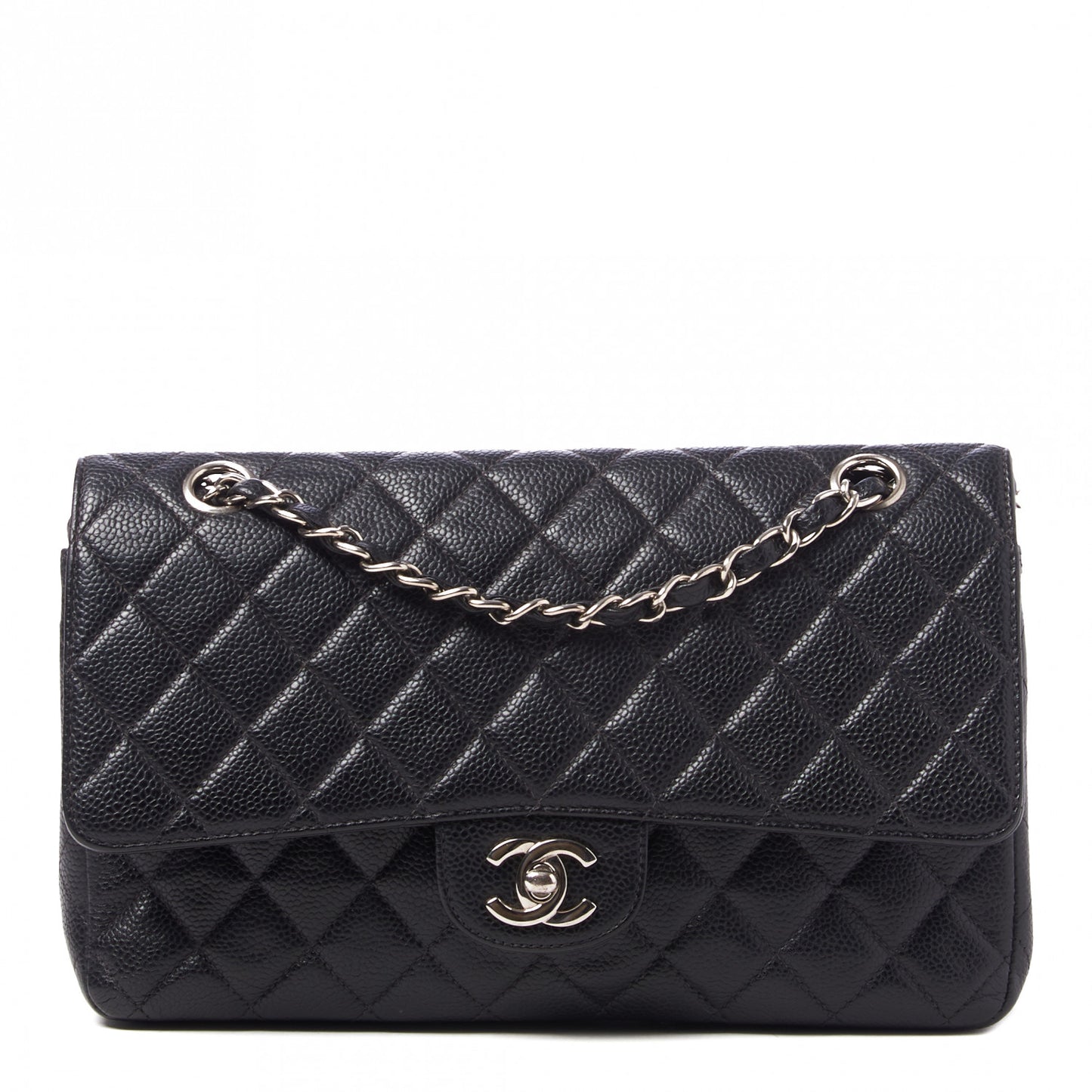 Caviar Quilted Medium Double Flap Black