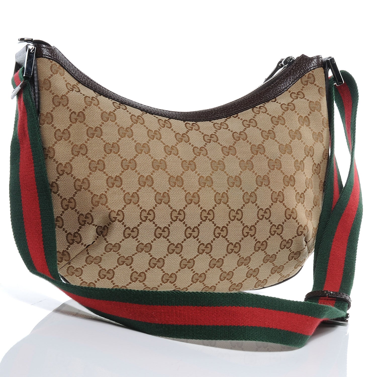 Gucci Monogram Web Medium Half Moon Hobo Dark Brown 3 of 7