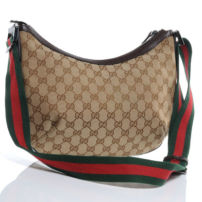 Gucci Monogram Web Medium Half Moon Hobo Dark Brown 3 of 7