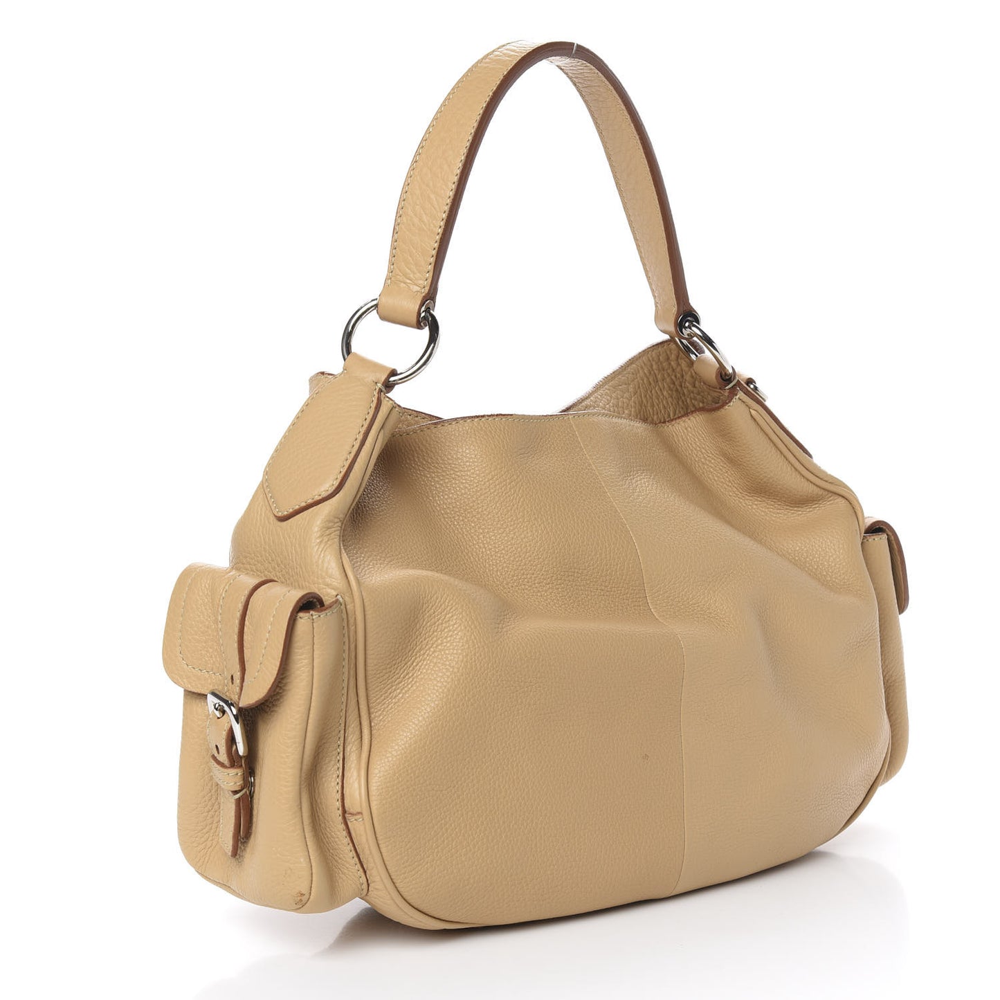 Vitello Daino Buckle Shoulder Bag Sabbia