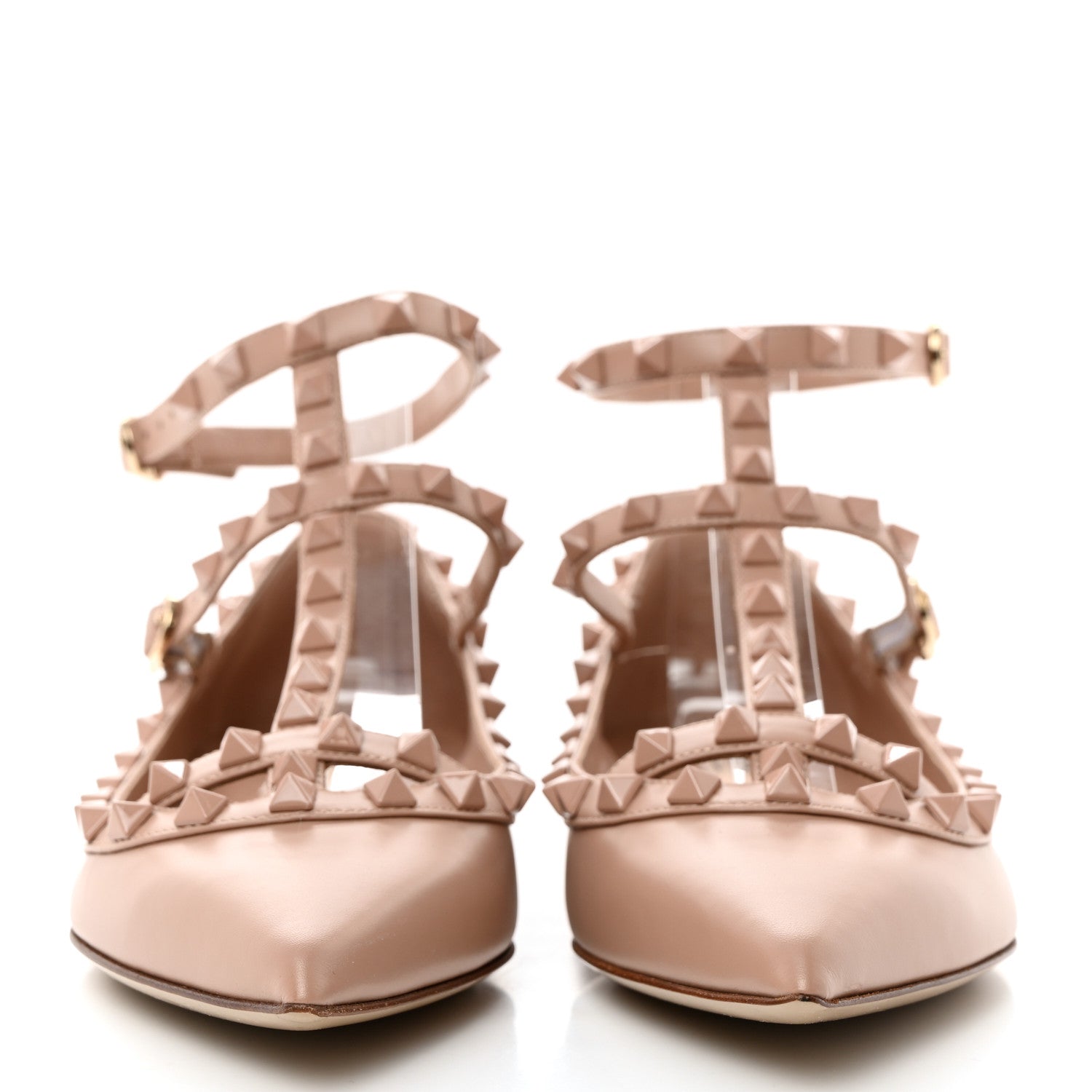Valentino Garavani Callfskin Lacquered Monochrome Rockstud Cage Ballerina Flats 37.5 Poudre 2 of 9