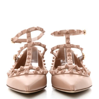 Valentino Garavani Callfskin Lacquered Monochrome Rockstud Cage Ballerina Flats 37.5 Poudre 2 of 9
