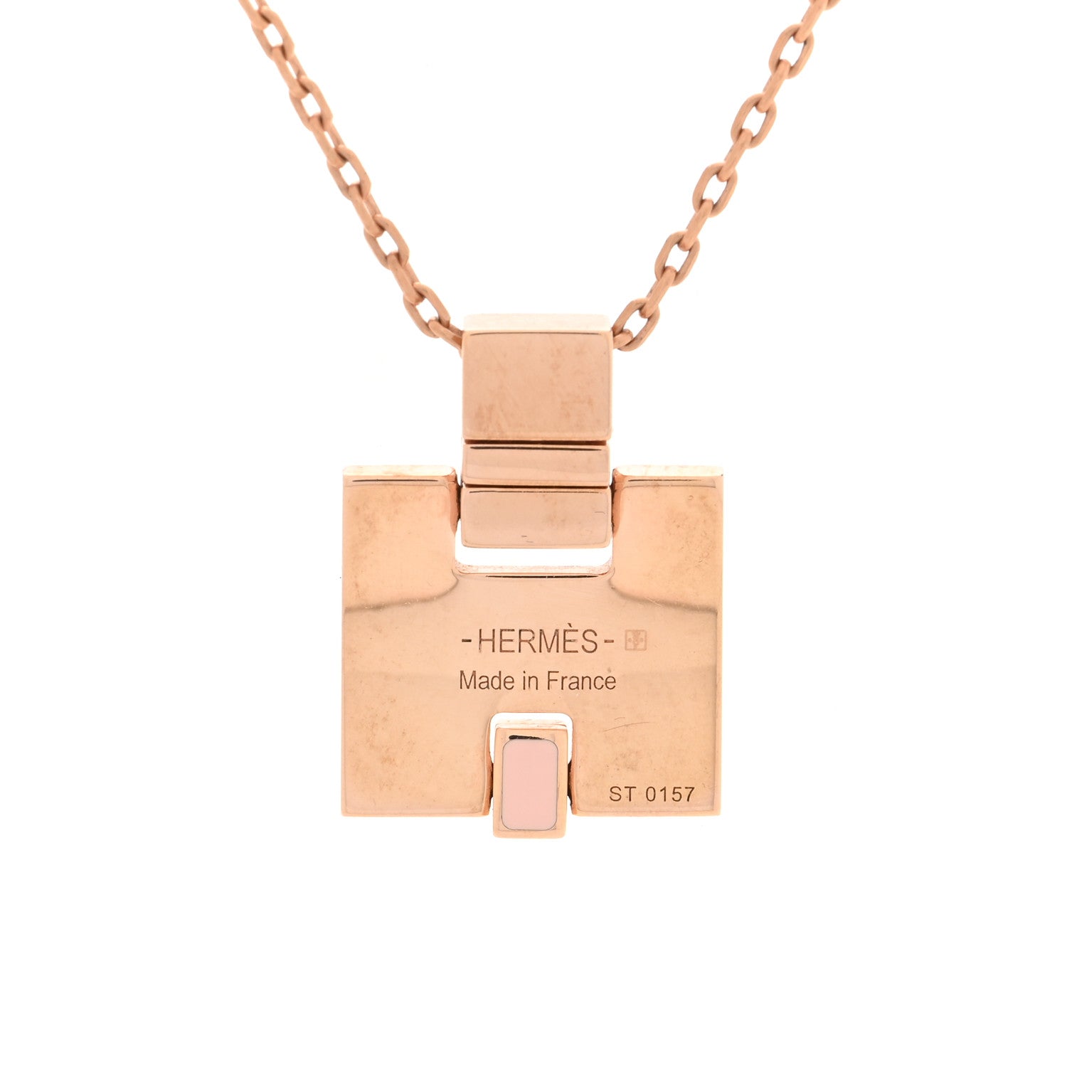Hermes Gold Plated Lacquered Eileen Pendant Necklace Rose Dragee 4 of 5