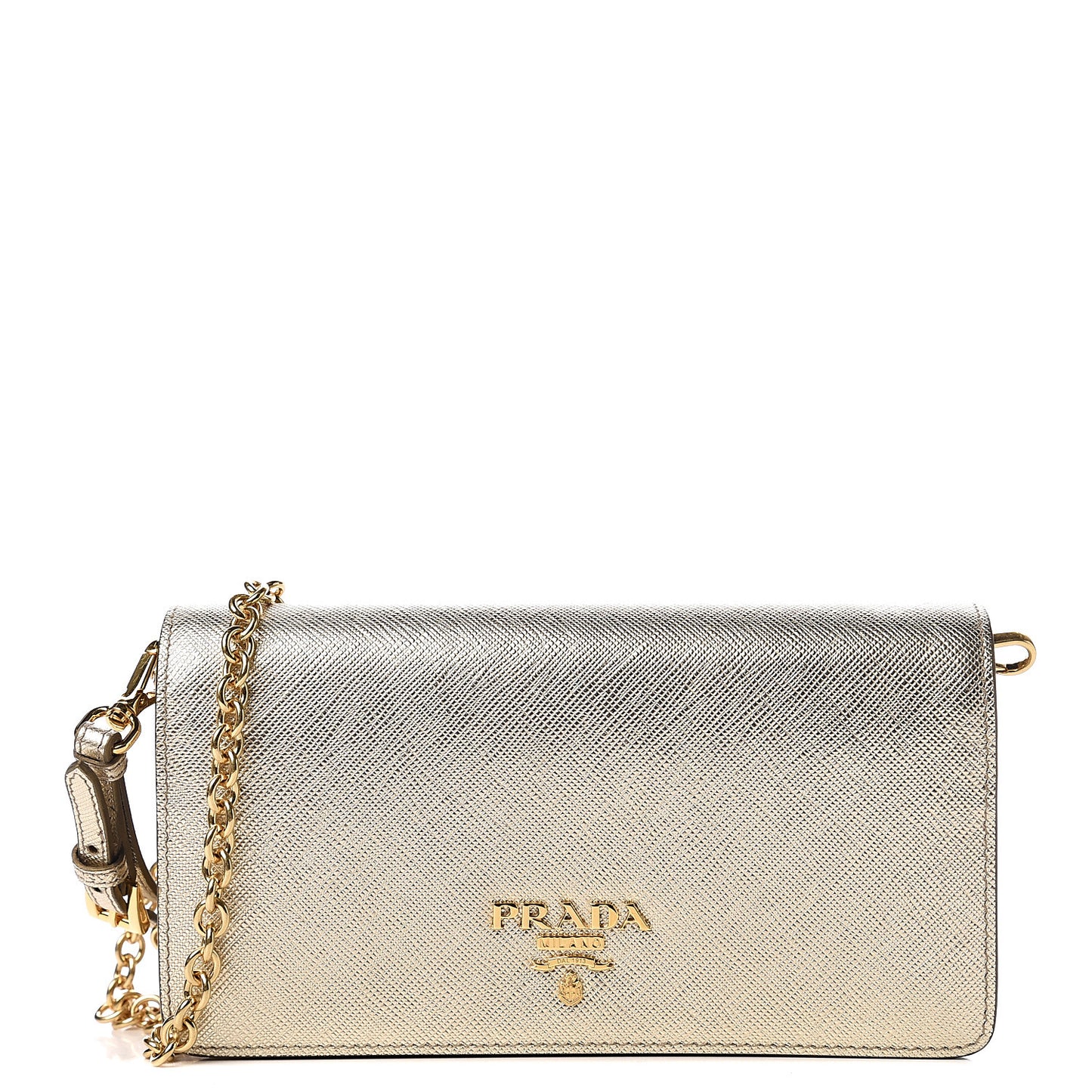 Metallic Saffiano Metal Phone Wristlet Crossbody Wallet Platino