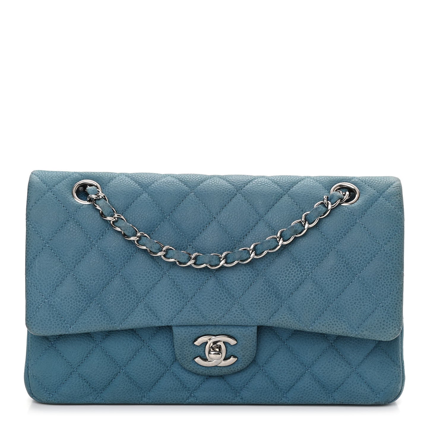 Iridescent Caviar Quilted Medium Double Flap Blue