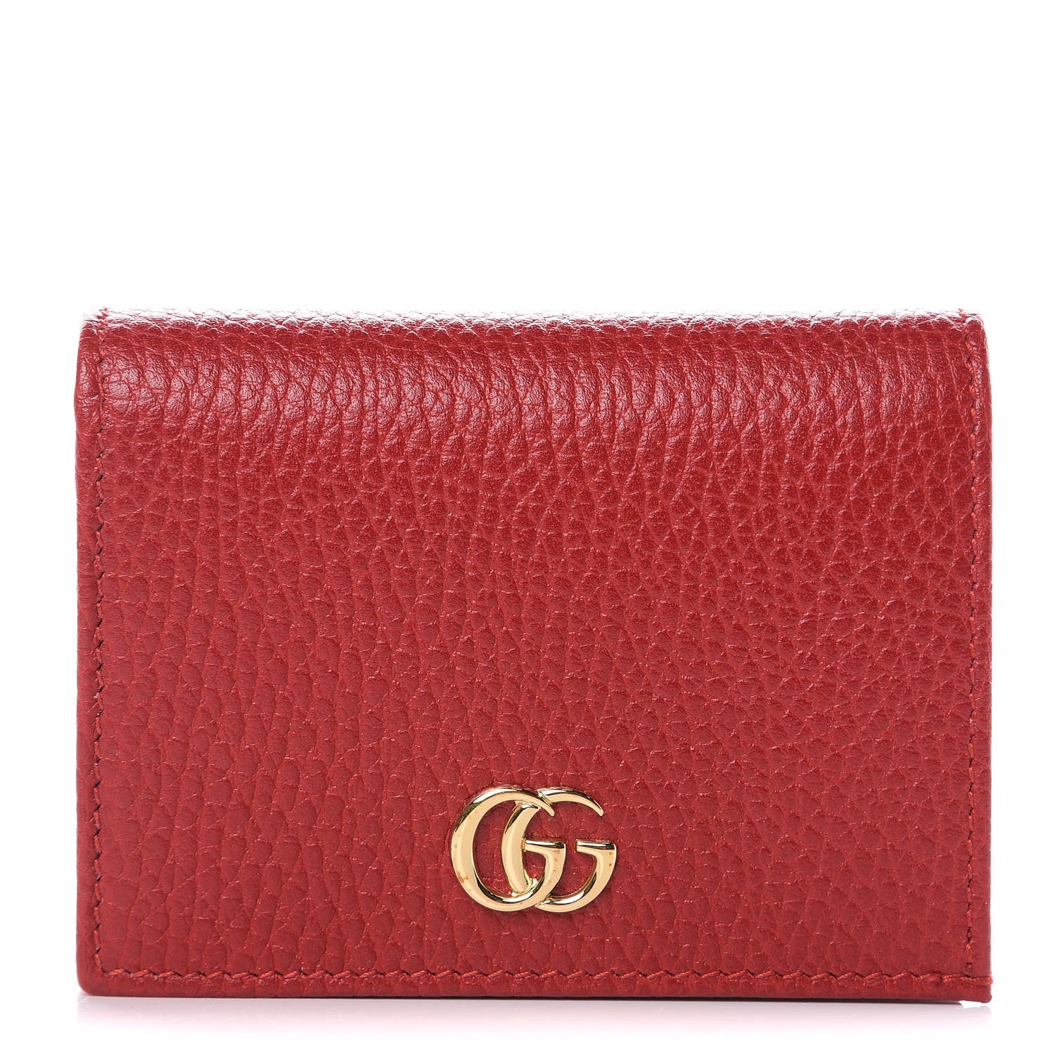 Gucci Pebbled Calfskin GG Marmont Card Case Hibiscus Red 1 of 10