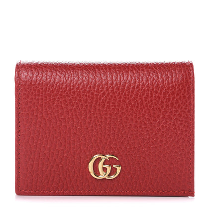 Gucci Pebbled Calfskin GG Marmont Card Case Hibiscus Red 1 of 10