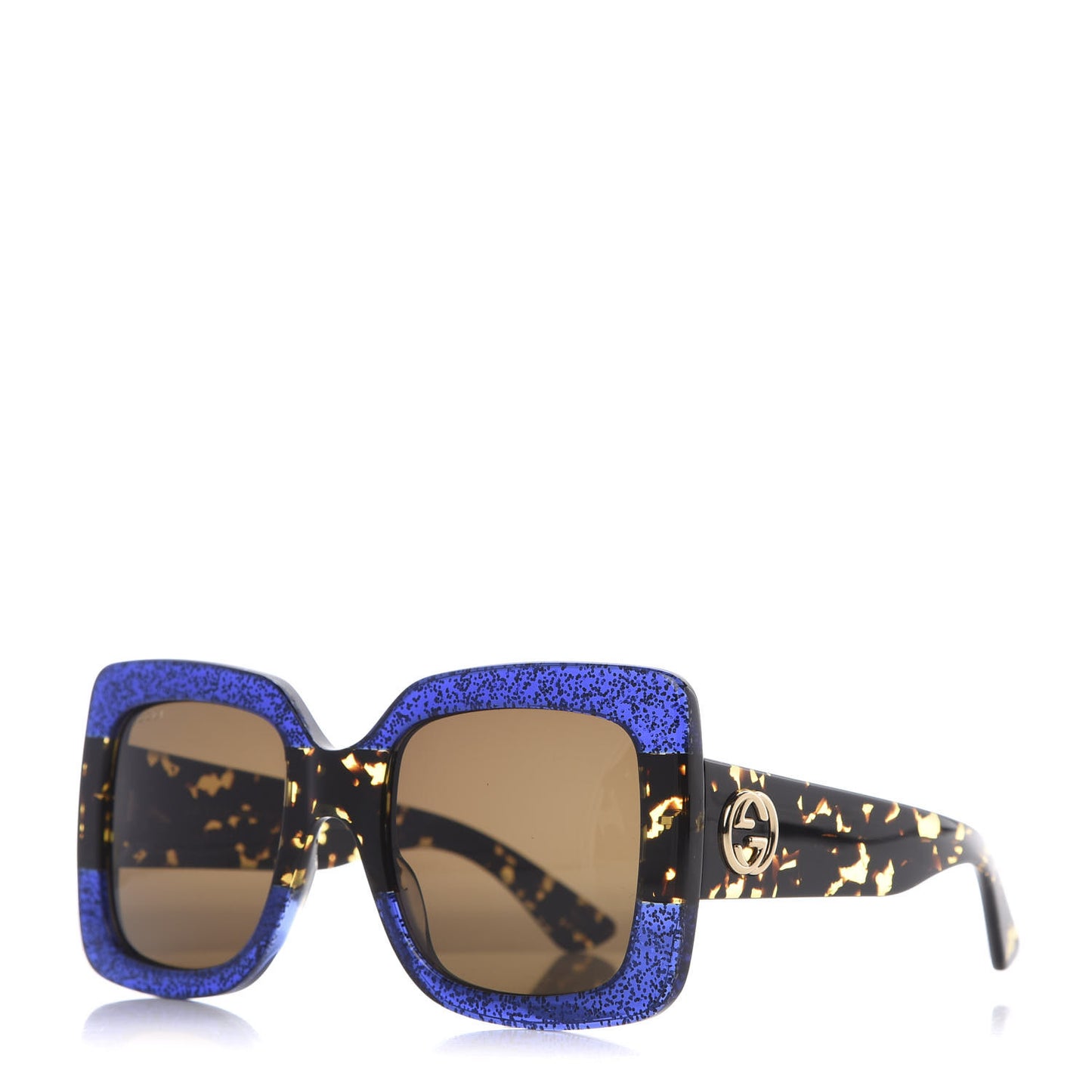 Square Frame GG0083S Sunglasses Glitter Blue Havana Brown