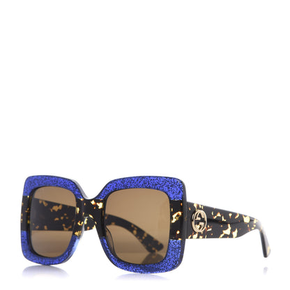 Gucci Square Frame GG0083S Sunglasses Glitter Blue Havana Brown 1 of 7