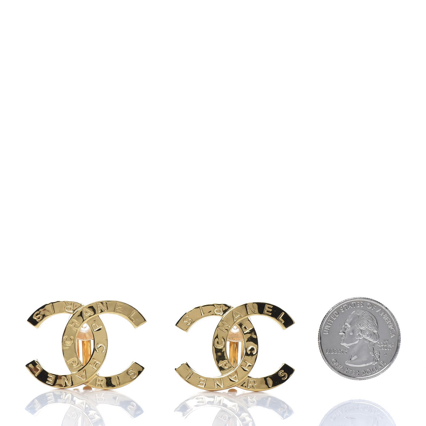 Metal CC Paris Button Clip On Earrings Gold