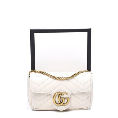 Gucci Calfskin Matelasse Super Mini GG Marmont Shoulder Bag White 11 of 11
