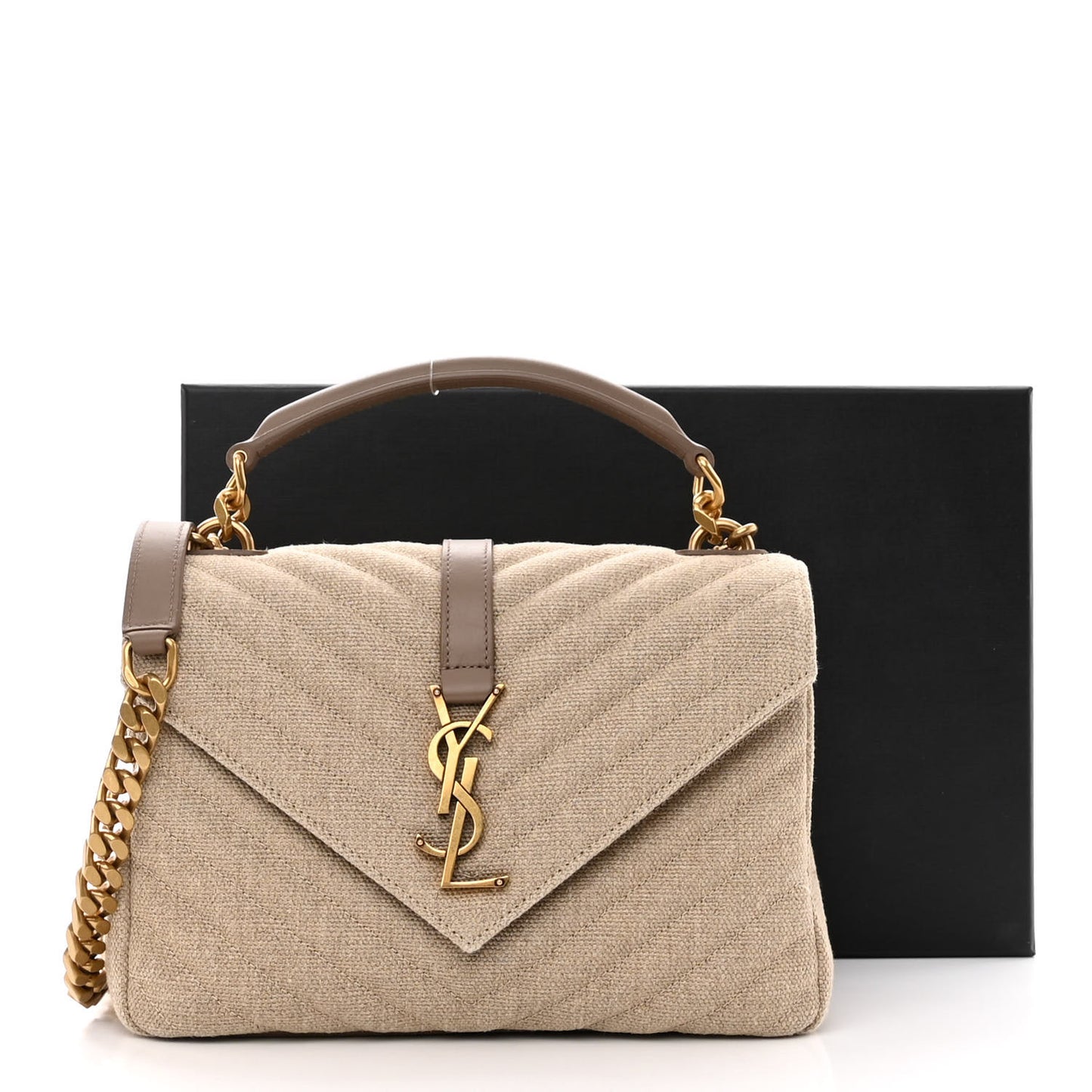 Linen Quilted College Medium Chain Bag Taupe