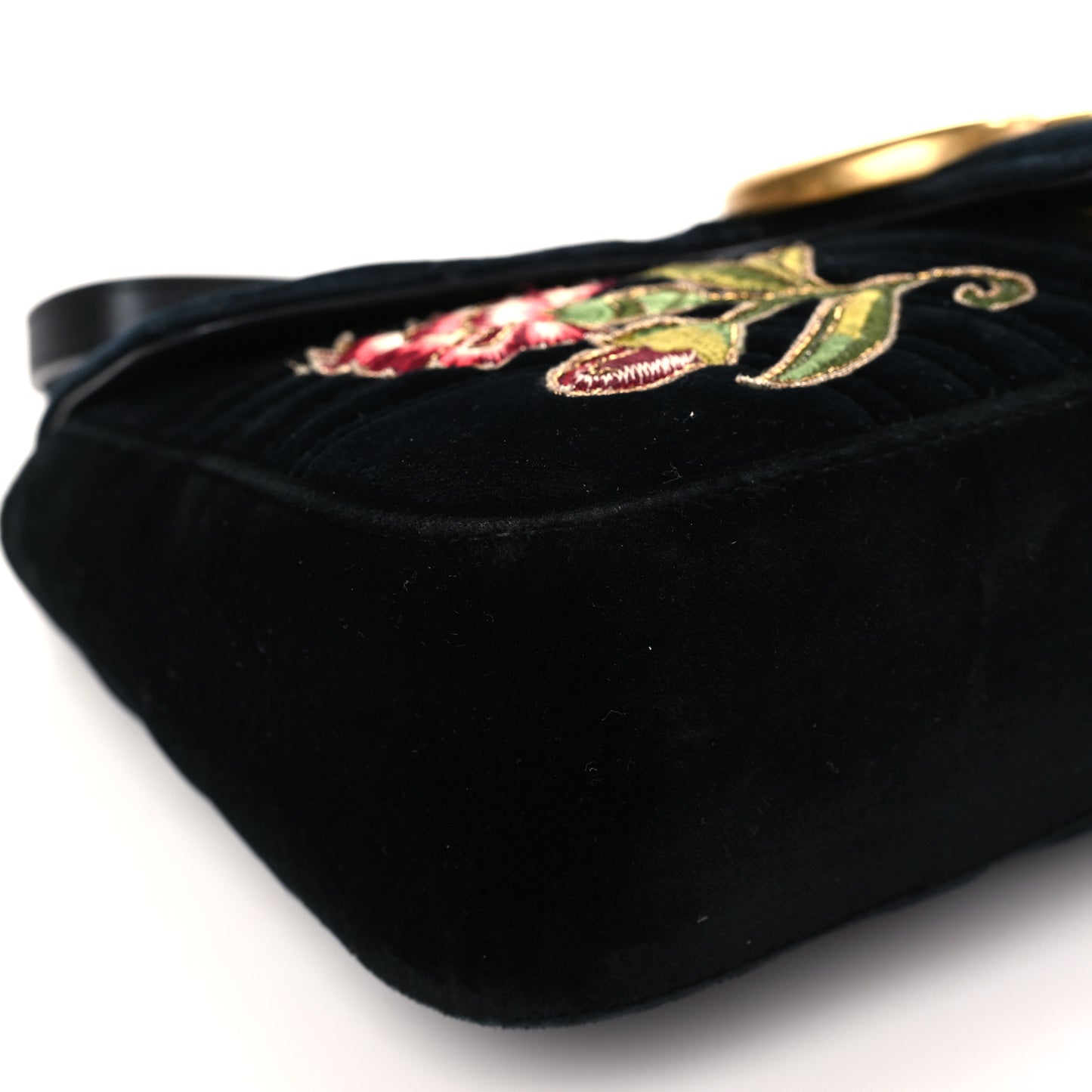 Velvet Matelasse Loved Embroidered Medium GG Marmont Shoulder Bag Black