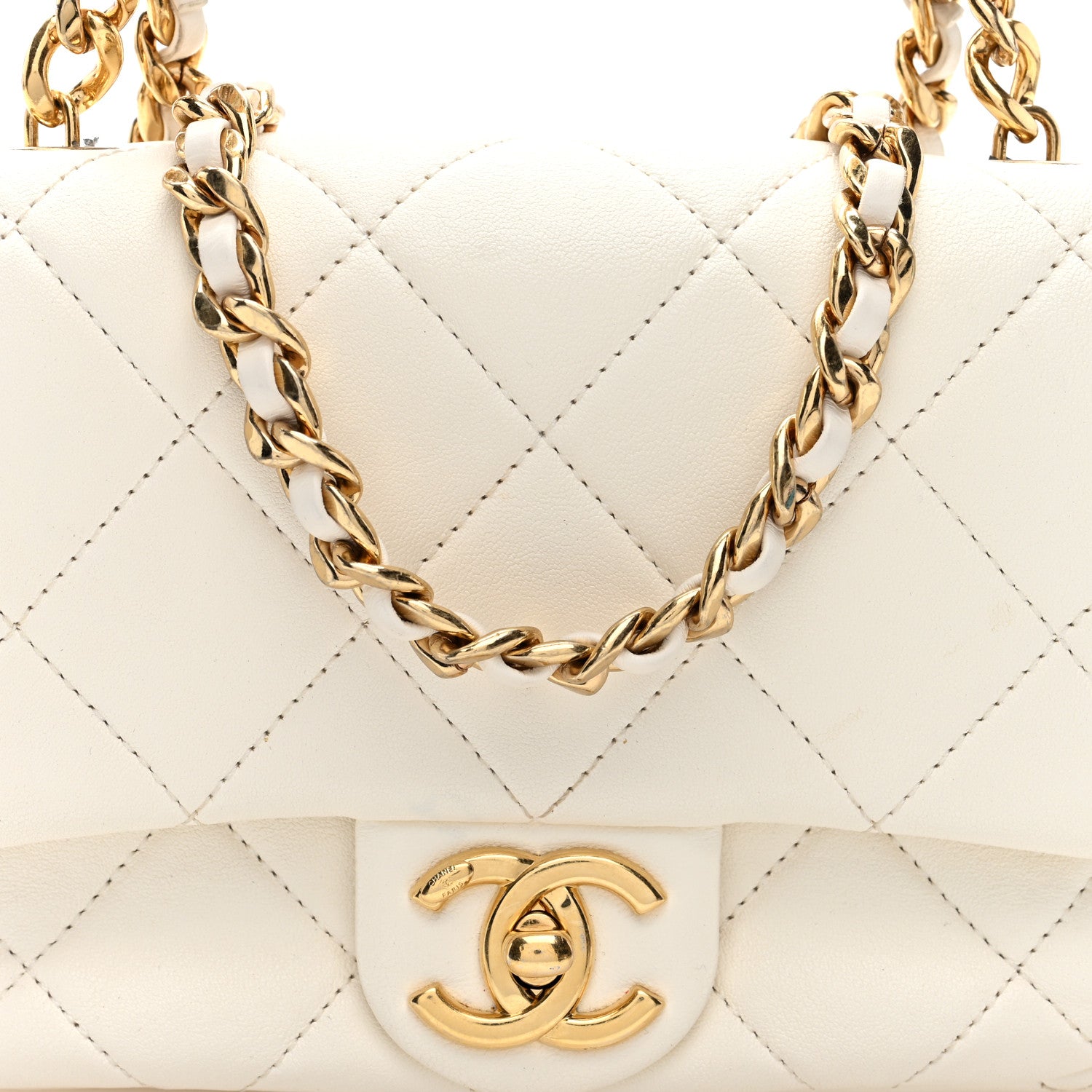 Chanel Lambskin Metal Quilted Mini Top Handle Square Flap White 8 of 10