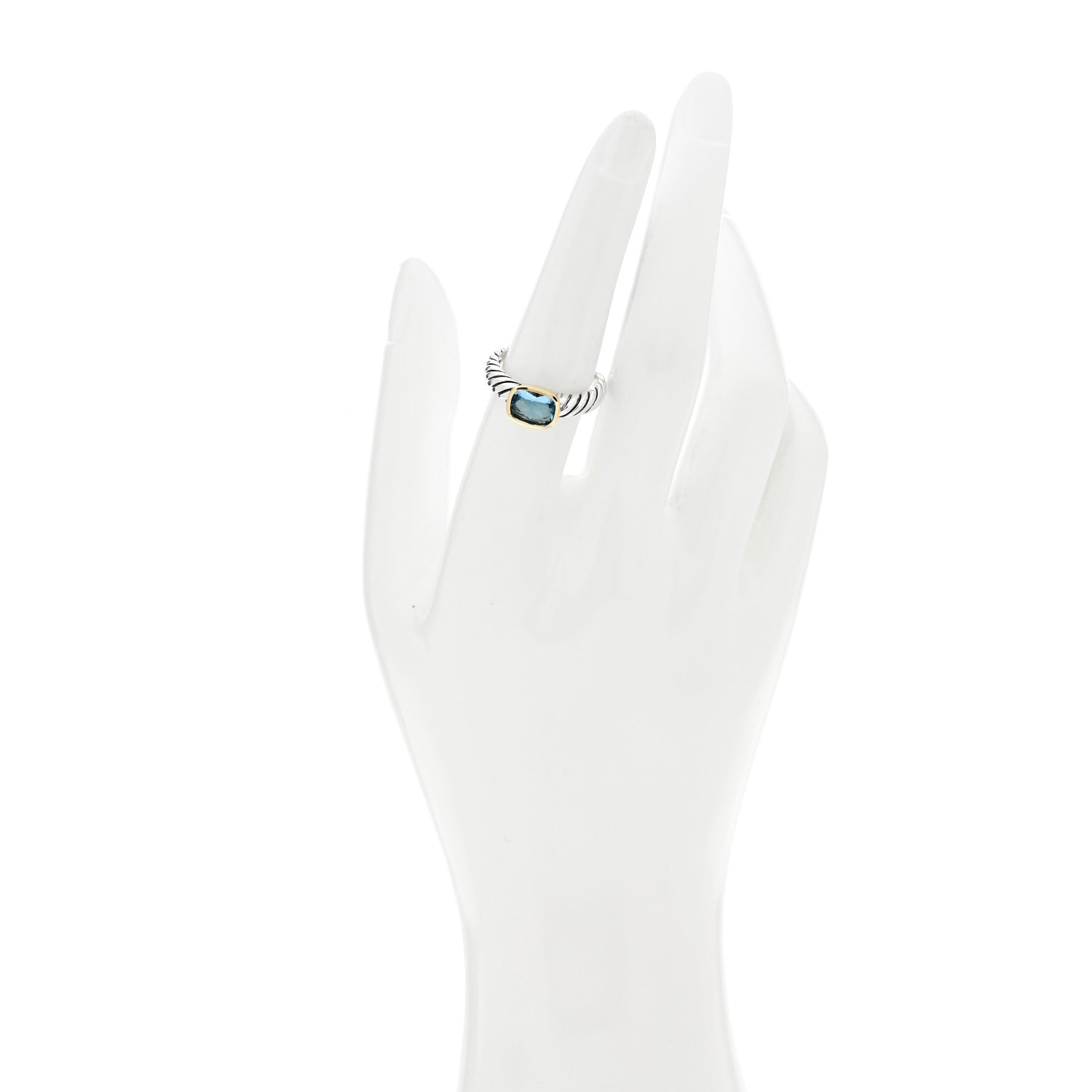 David Yurman Sterling Silver 18K Yellow Gold Blue Topaz 8mm Noblesse Ring 54 6.75 2 of 5