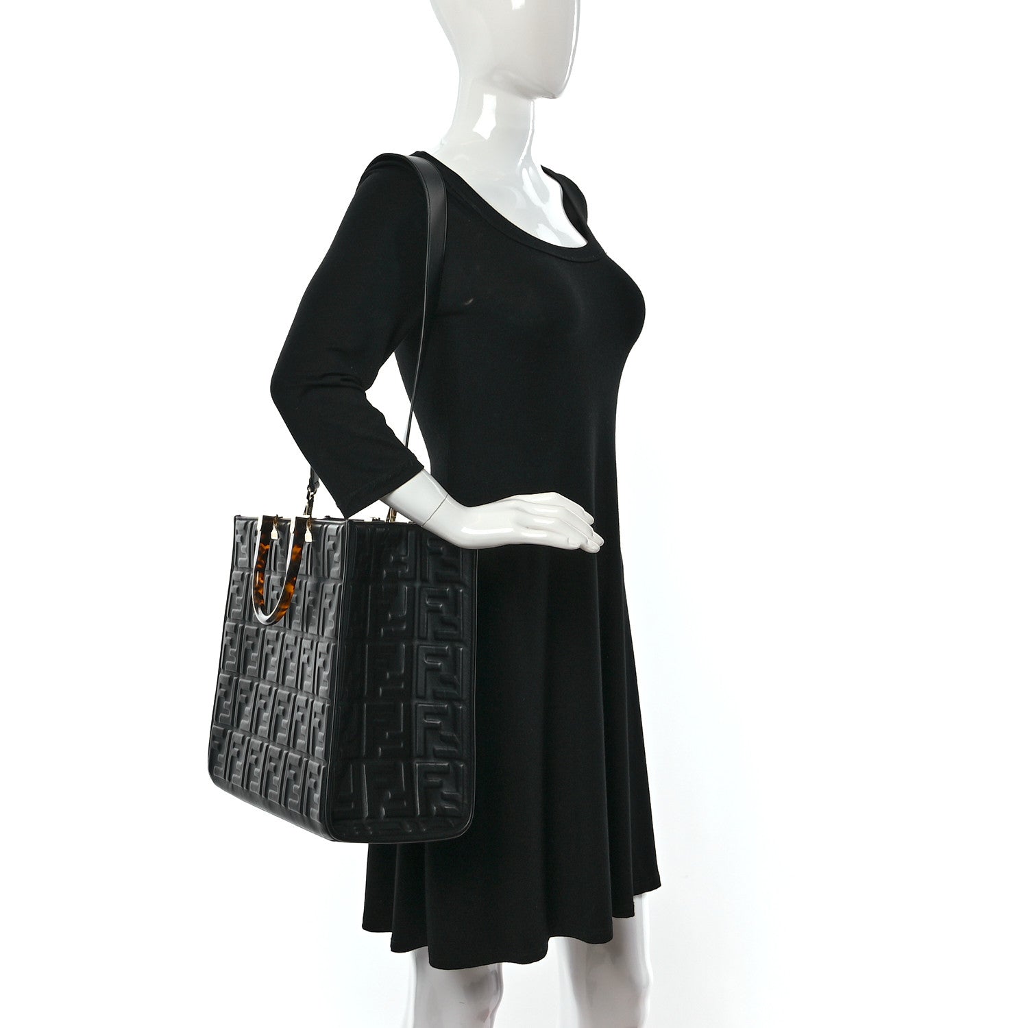 Fendi Vitello Plexiglass FF Embossed Medium Fendi Sunshine Shopper Tote Black 2 of 13