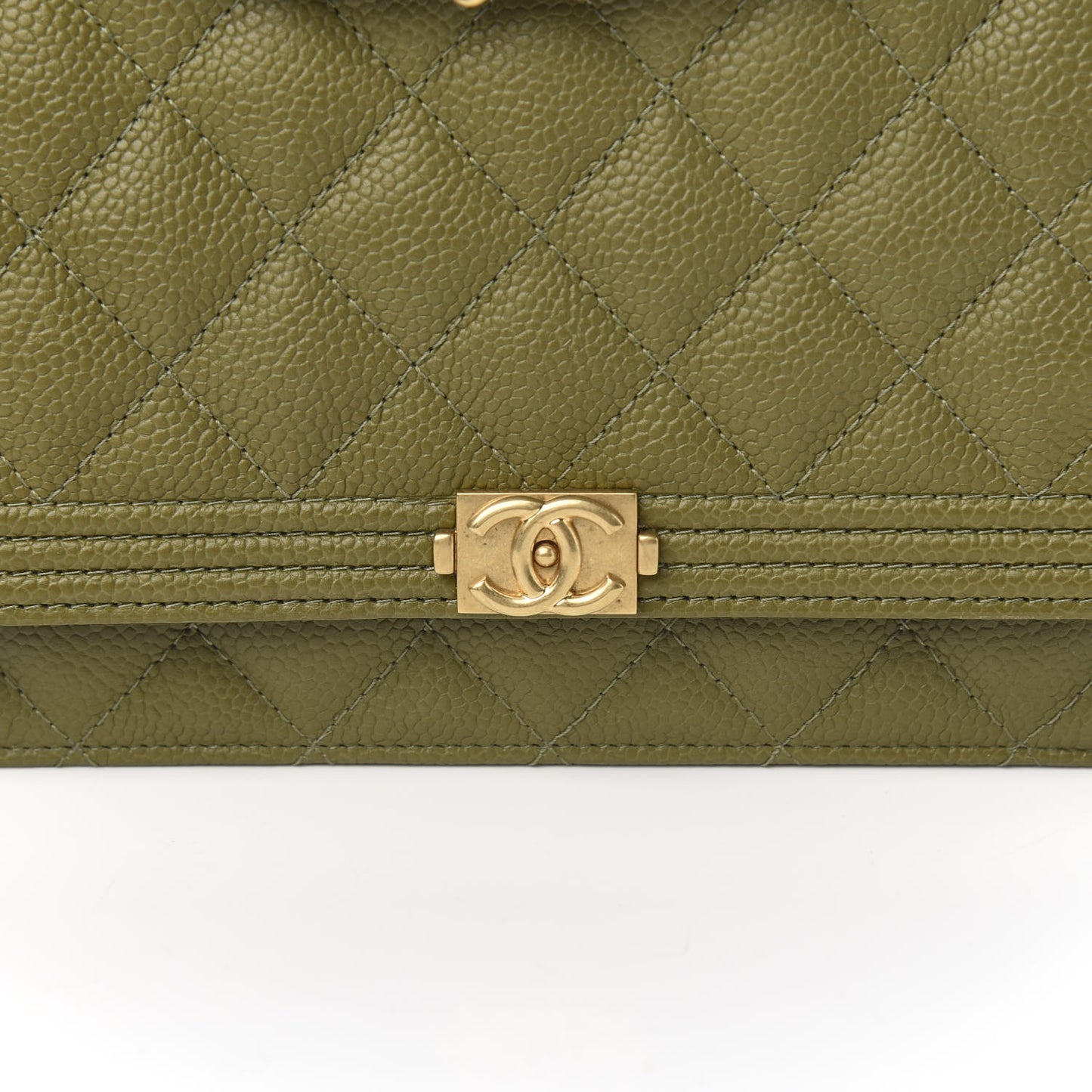 Caviar Quilted Boy Wallet On Chain WOC Khaki