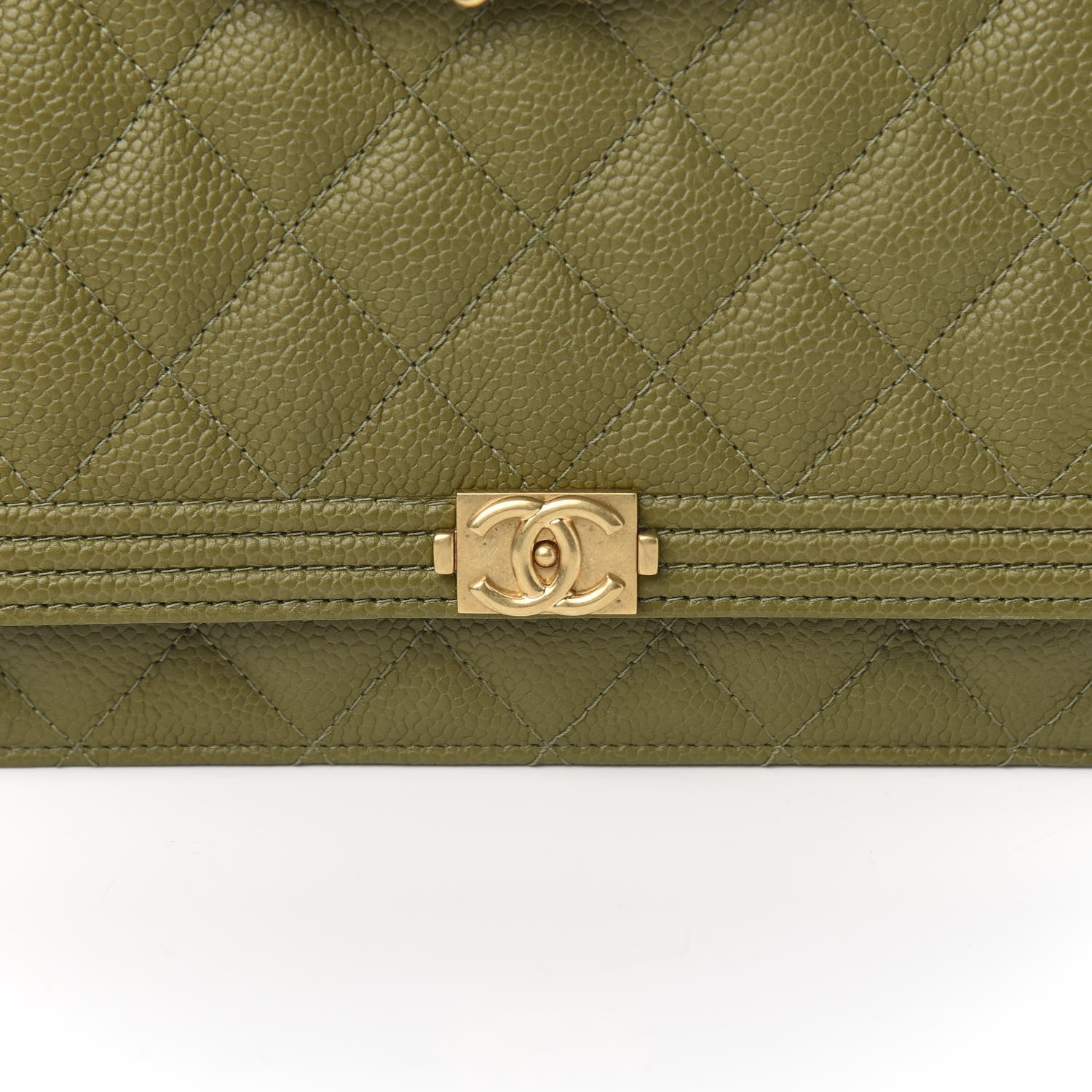 Chanel Caviar Quilted Boy Wallet On Chain WOC Khaki 11 of 11
