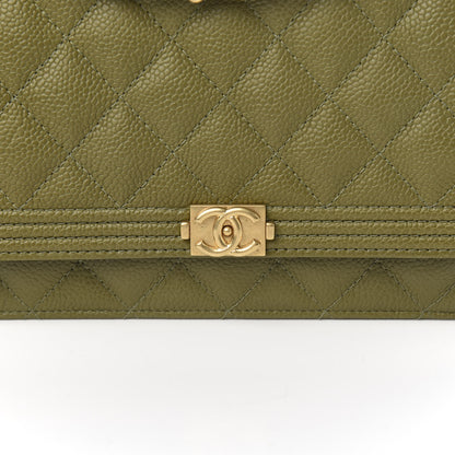 Chanel Caviar Quilted Boy Wallet On Chain WOC Khaki 11 of 11