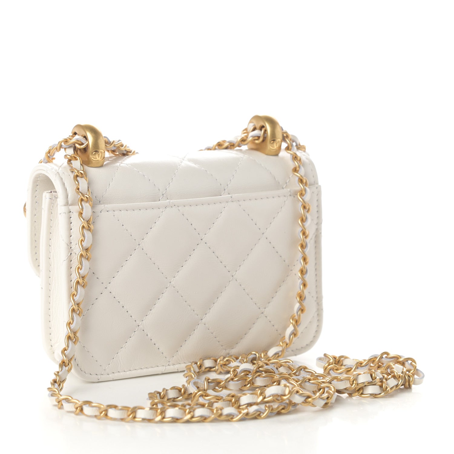 Chanel Calfskin Quilted Perfect Fit Coin Purse With Chain White 3 of 10