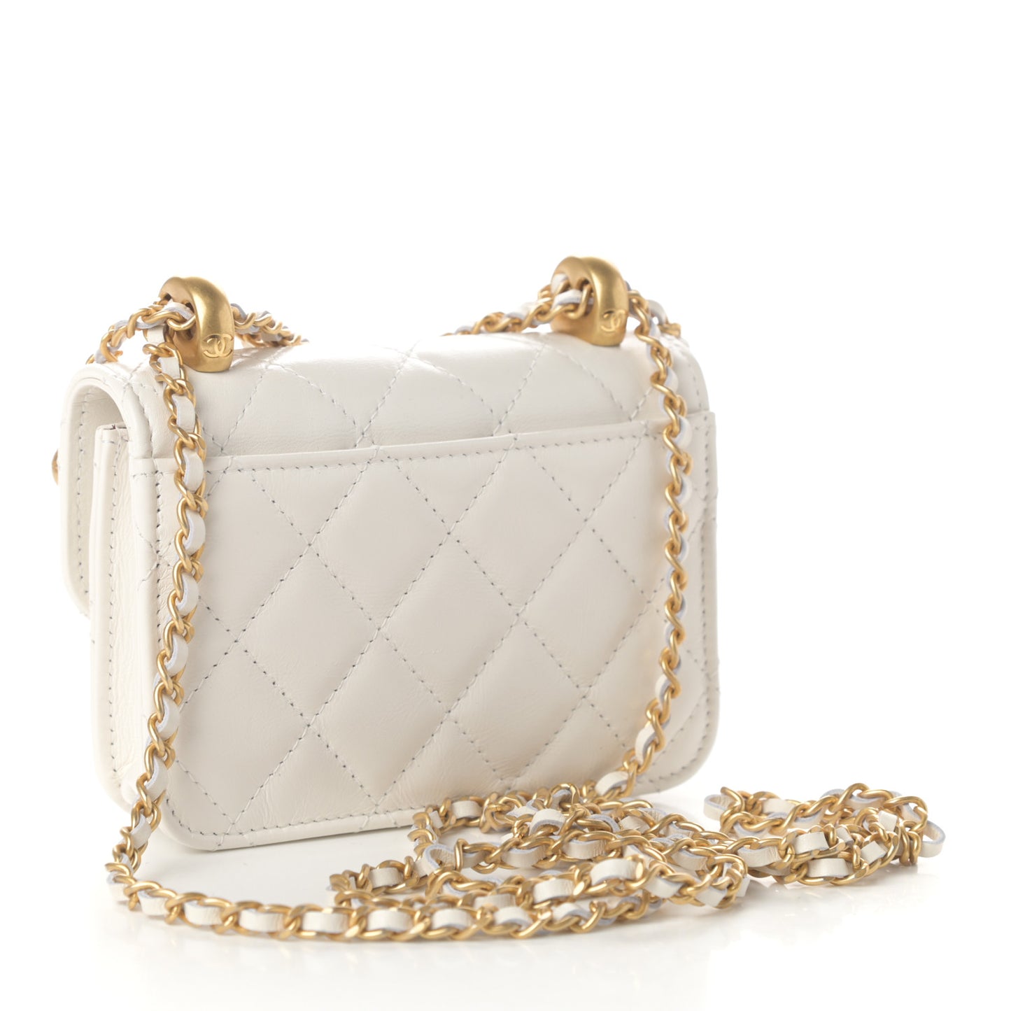 Calfskin Quilted Perfect Fit Coin Purse With Chain White