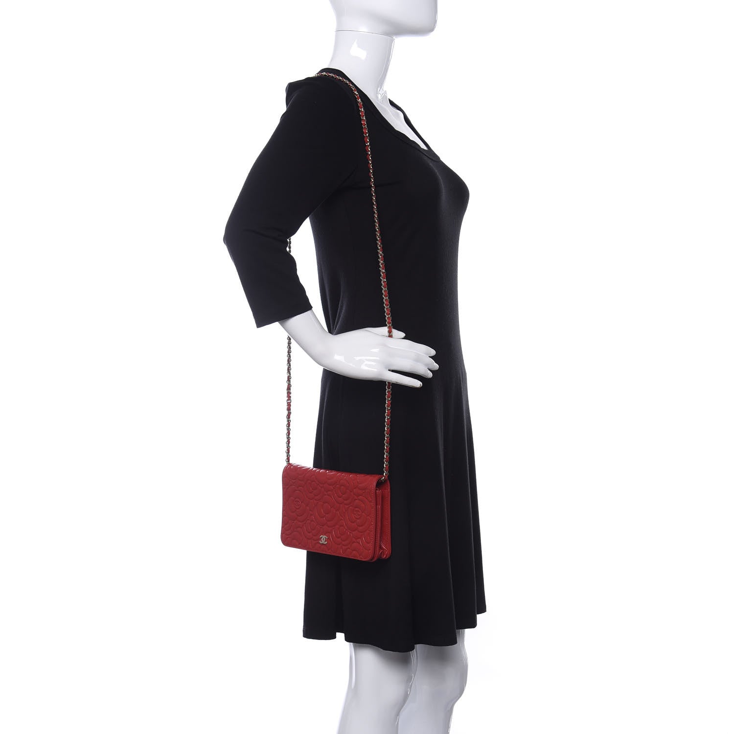 Chanel Caviar Camellia Embossed Wallet On Chain WOC Red 2 of 11