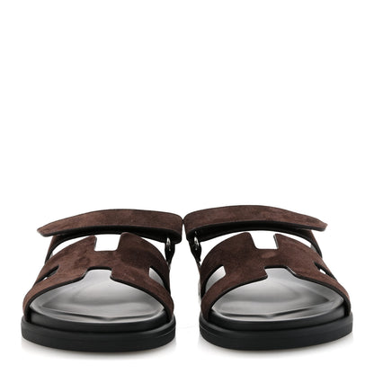 Hermes Suede Goatskin Womens Chypre Sandals 39.5 Marron Ebene 3 of 10