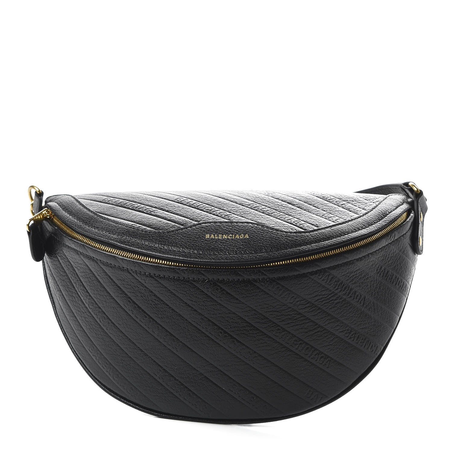 Balenciaga Shiny Goatskin Allover Logo Embossed XS Souvenir Belt Bag Black 1 of 9