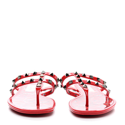 Valentino Garavani PVC Jelly Printed Rockstud Caged Flat Thong Sandals 36 Red 2 of 10