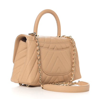 Chanel Caviar Chevron Quilted Mini Coco Handle Flap Beige 2 of 10