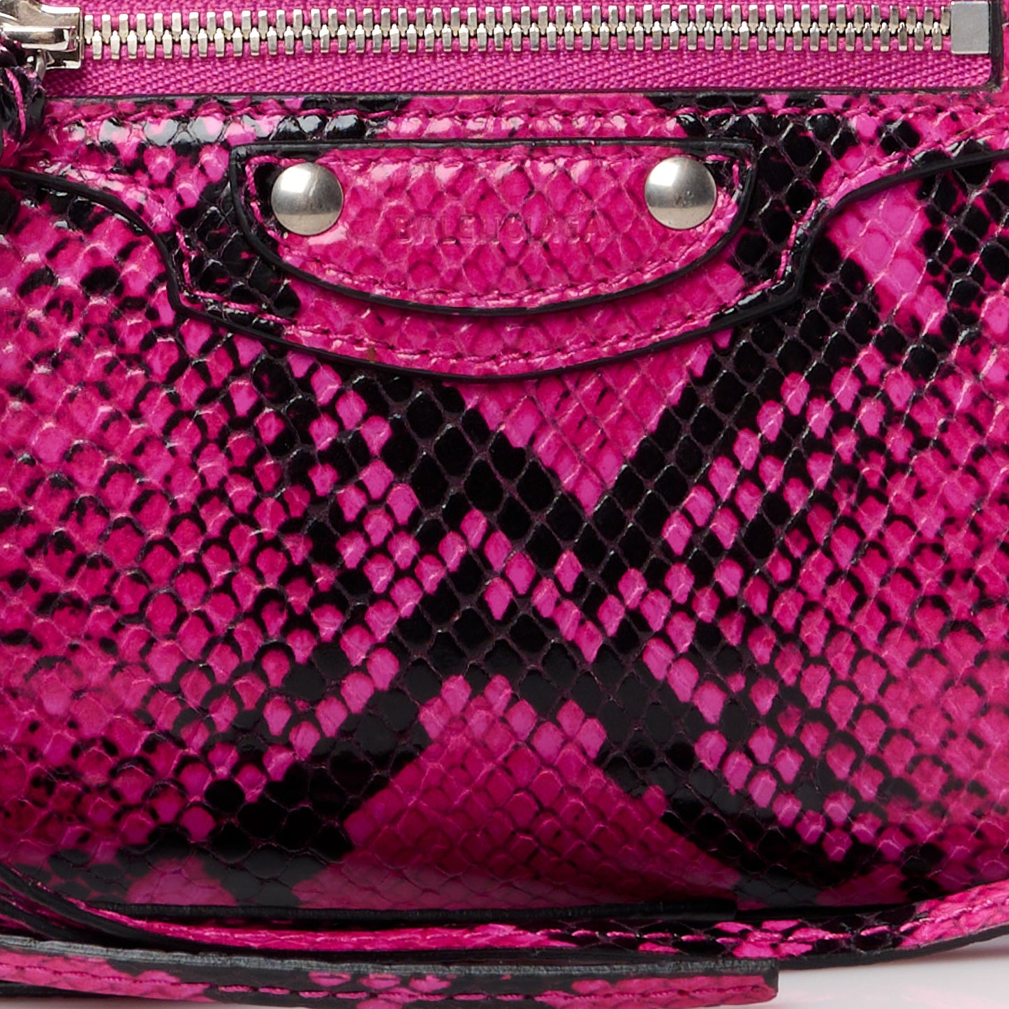 Calfskin Python Effect Neo Classic Silver Hardware Mini City Fuchsia Black