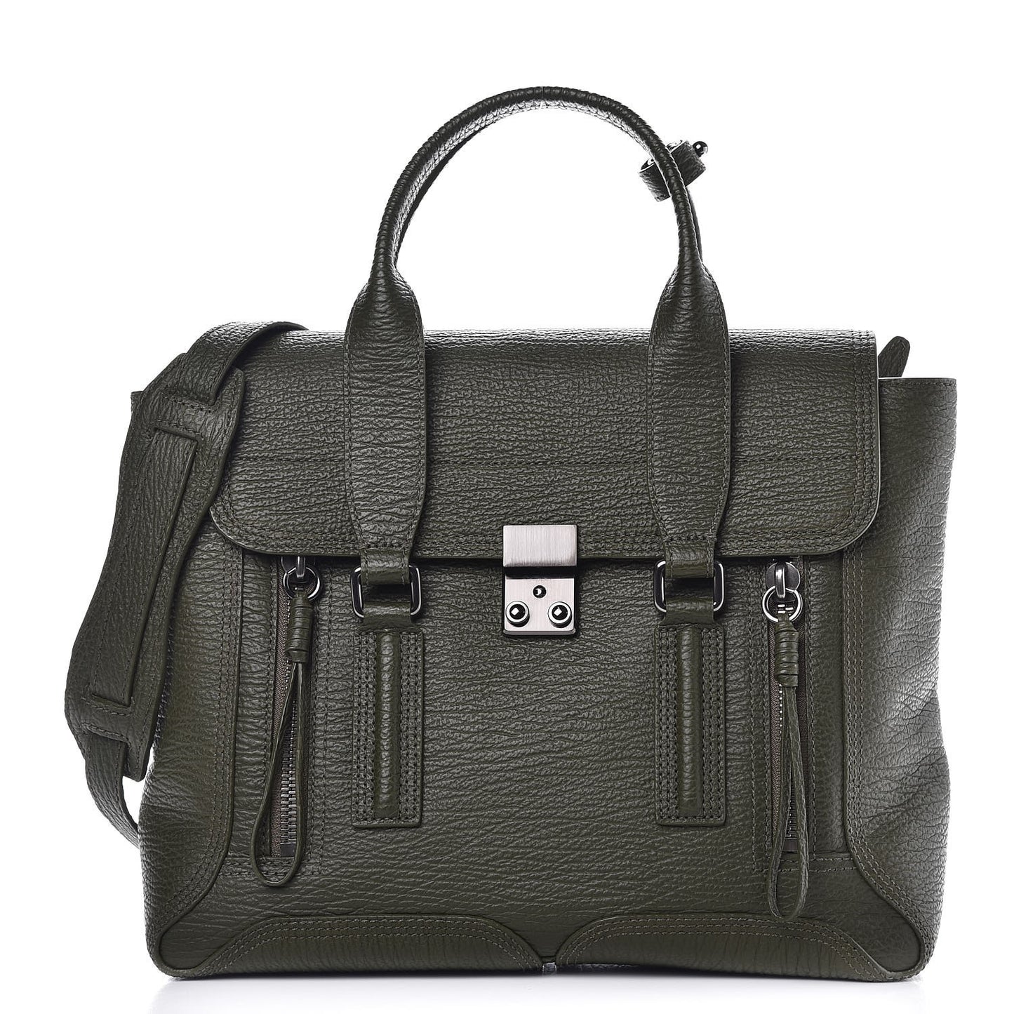 3.1 Textured Calfskin Medium Pashli Satchel Military Green