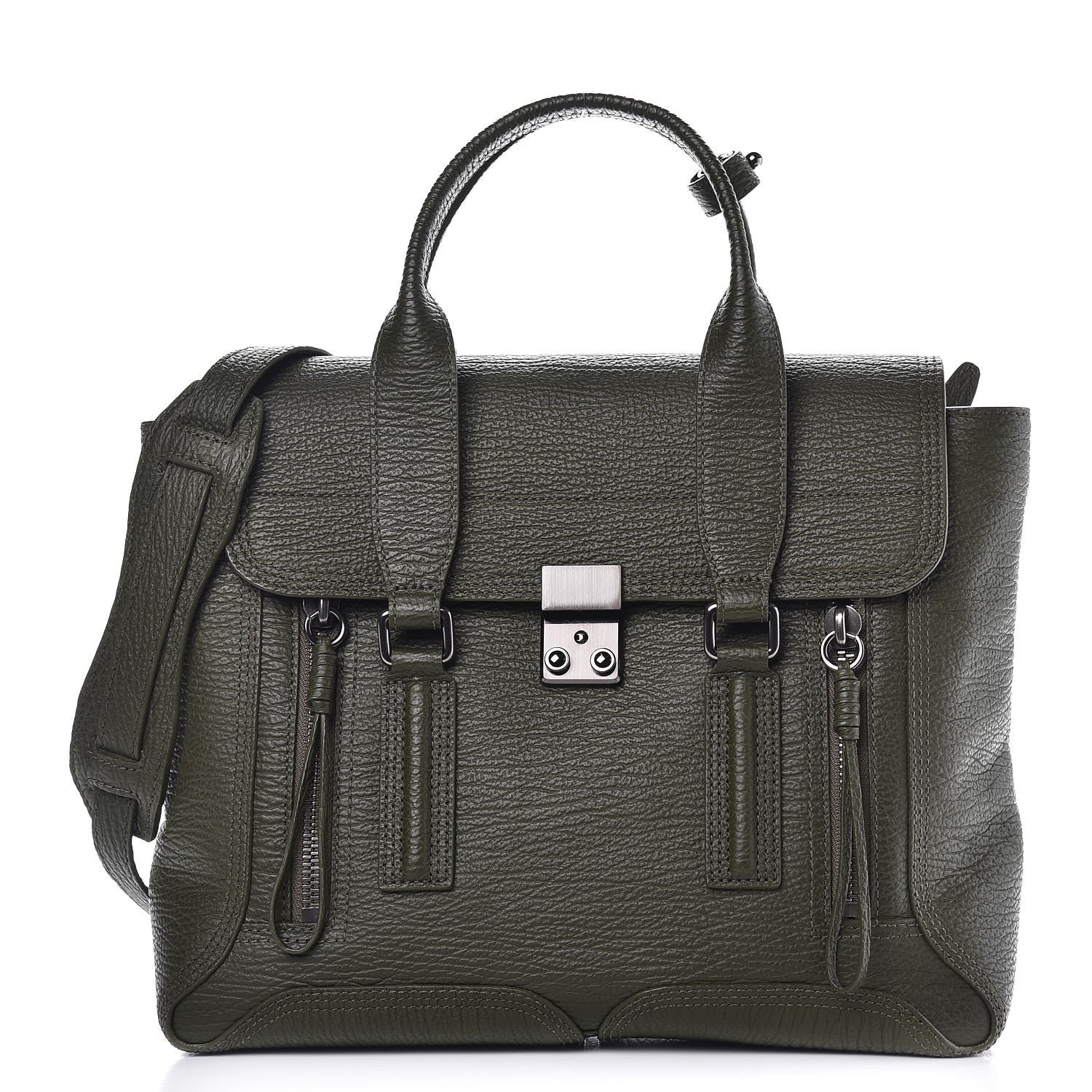 3.1 Phillip Lim 3.1 Textured Calfskin Medium Pashli Satchel Military Green 1 of 8