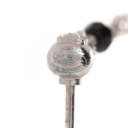 Chanel Pearl Crystal CC Tweed Drop Earrings Silver Blue Black 4 of 4