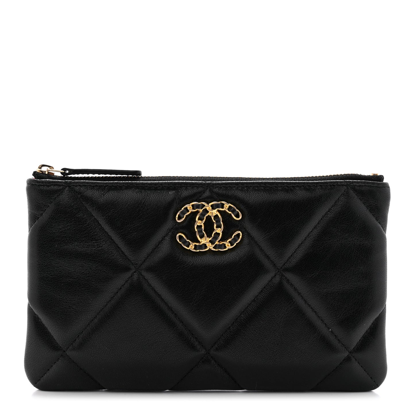 Goatskin Quilted Small Chanel 19 Pouch Black