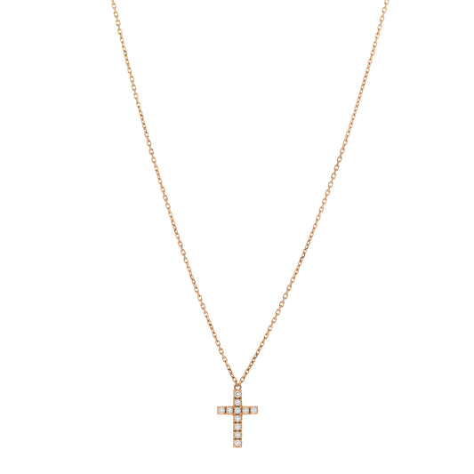 18K Pink Gold Diamond Symbols Cross Pendant Necklace