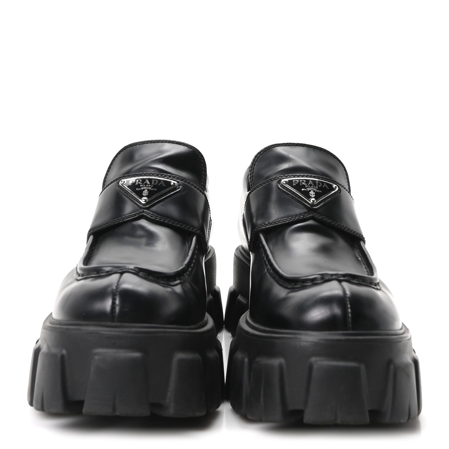 Prada Spazzolato Rois Metal Triangle Logo Monolith 55mm Loafers 40 Black 3 of 9