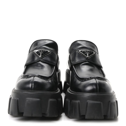 Prada Spazzolato Rois Metal Triangle Logo Monolith 55mm Loafers 40 Black 3 of 9