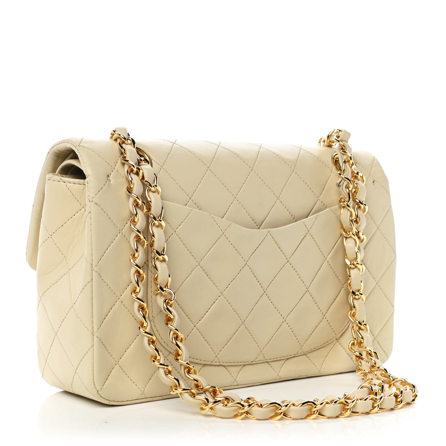 Lambskin Quilted Small Double Flap Beige