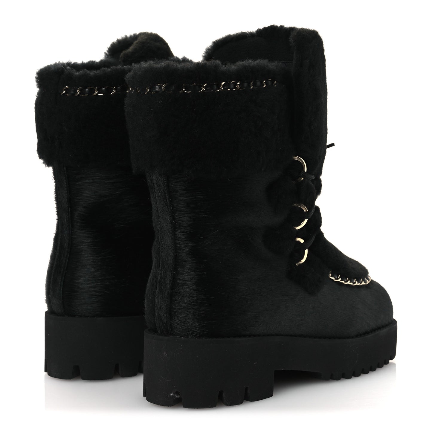 Pony Hair Shearling Chain Ankle Boots 40.5 Black