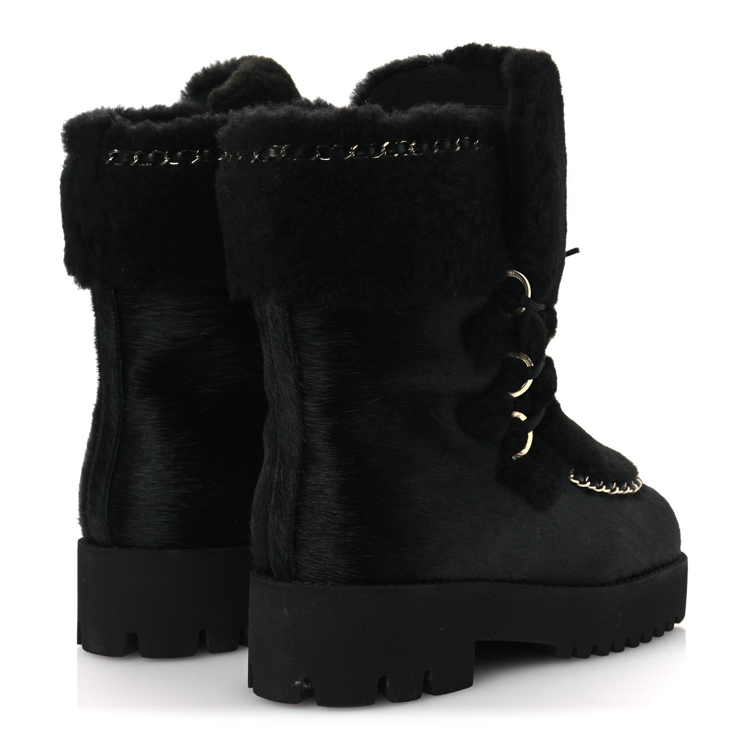 Chanel Pony Hair Shearling Chain Ankle Boots 40.5 Black 5 of 11