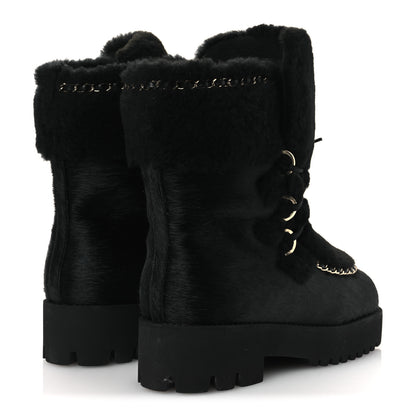 Chanel Pony Hair Shearling Chain Ankle Boots 40.5 Black 5 of 11