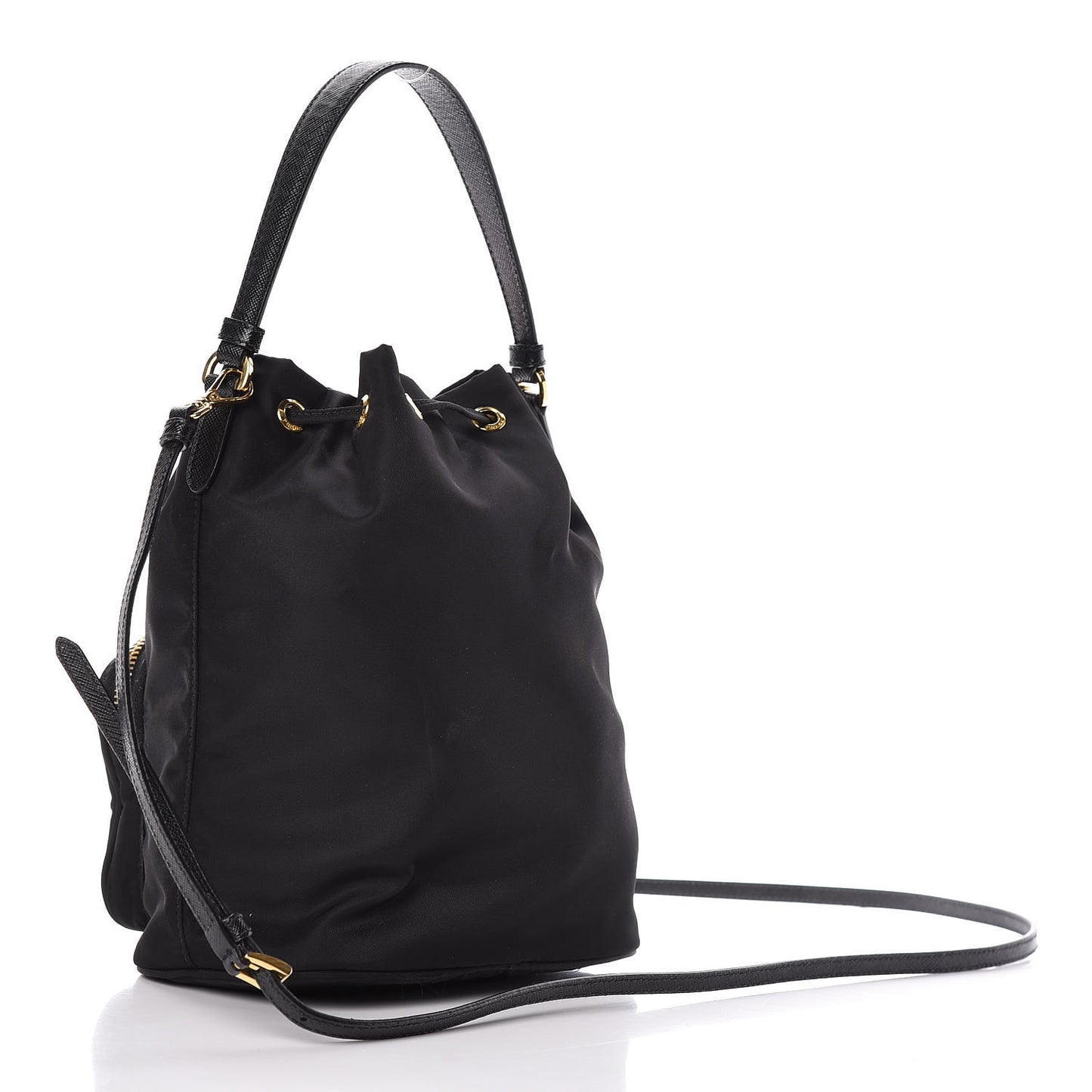 Saffiano Tessuto Nylon Mini Bucket Crossbody Bag Black