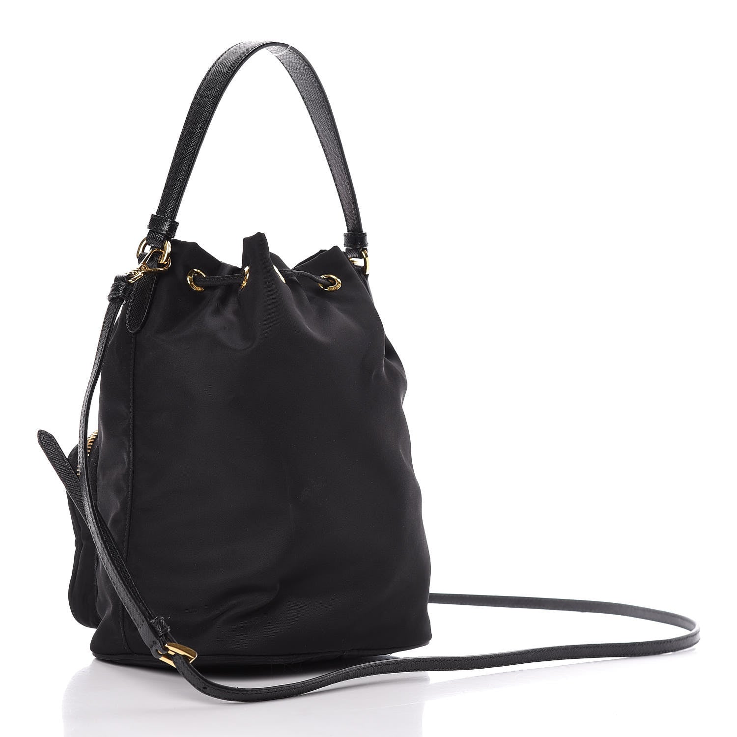 Prada Saffiano Tessuto Nylon Mini Bucket Crossbody Bag Black 3 of 9