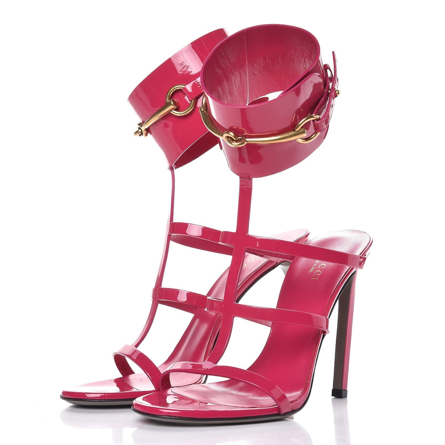 Patent Bright Bit Ankle Cuff Sandals 38.5 Shocking Pink