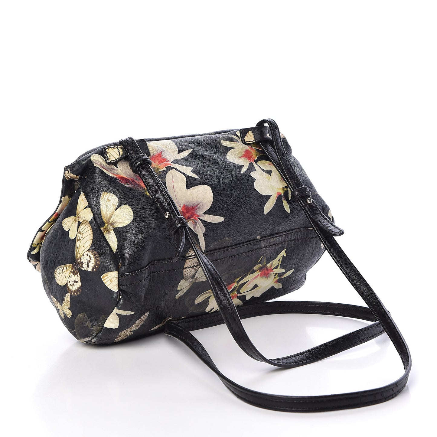 Lambskin Magnolia and Moth Print Mini Pandora Black