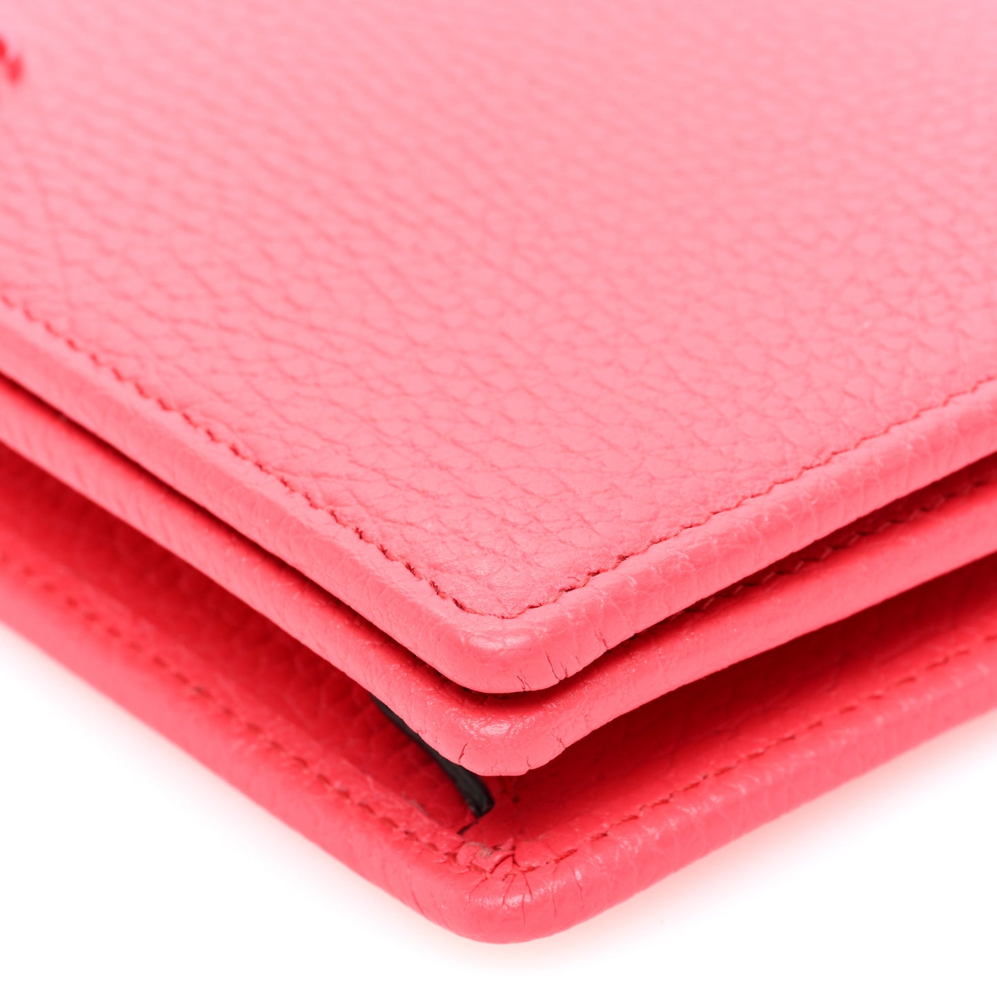 Dollar Calfskin Enamel Monochrome Mini GG Marmont Chain Wallet Runway Coral