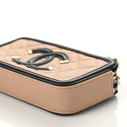 Chanel Caviar Quilted CC Filigree Clutch With Chain Beige Black 9 of 10