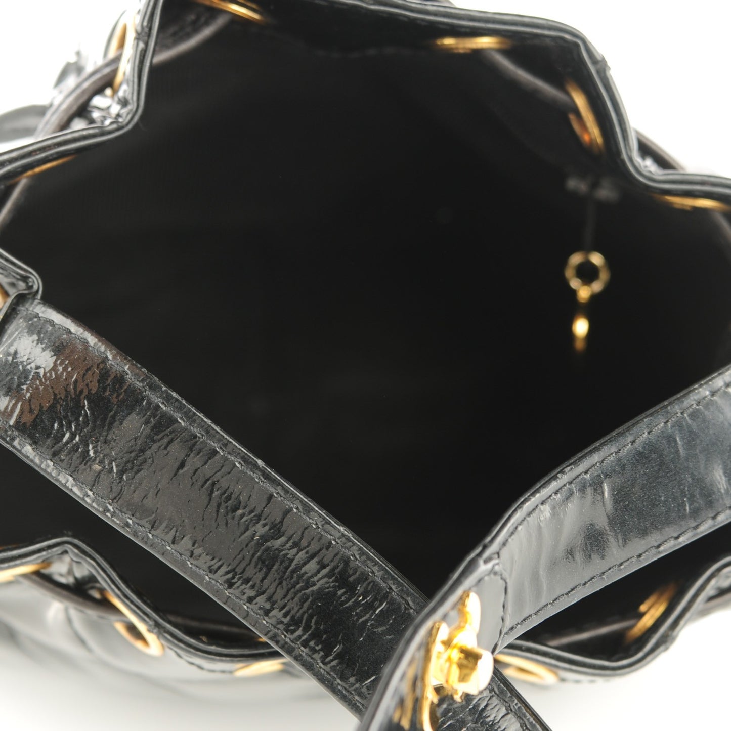 Patent Mini Drawstring Shoulder Bag Black
